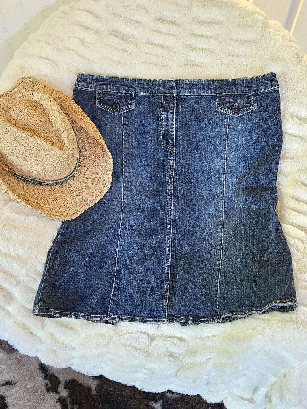 New York & Company Dark Blue Denim A-Line Skirt